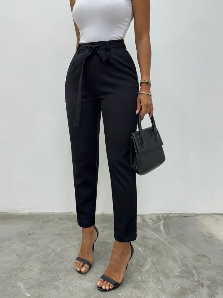 Kemerli Bilek Pantolon -Siyah
