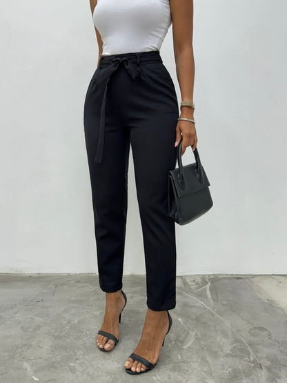 Kemerli Bilek Pantolon -Siyah