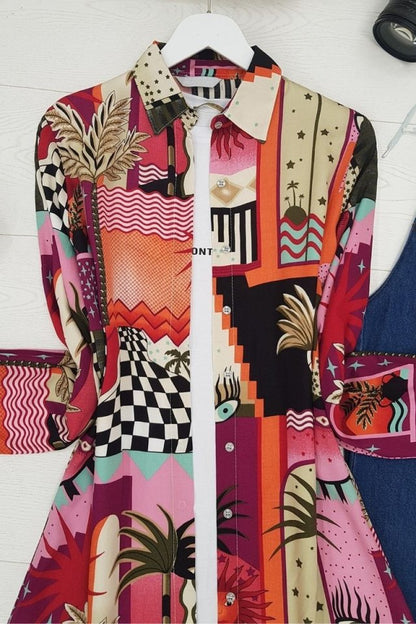 Baskılı Uzun Tunik -Turuncu