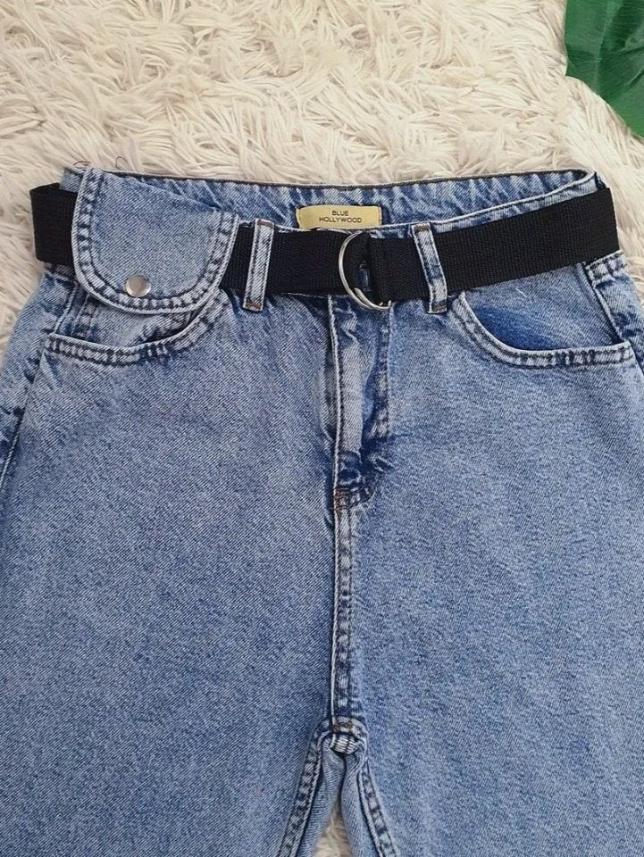 Metal Tokalı Kemerli Çıt Çıt Detaylı Kot Pantolon -Açık Mavi