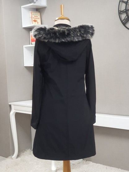 Çıkma Kapşonlu Çıtçıtlı Cepli Kısa Kaban -Siyah