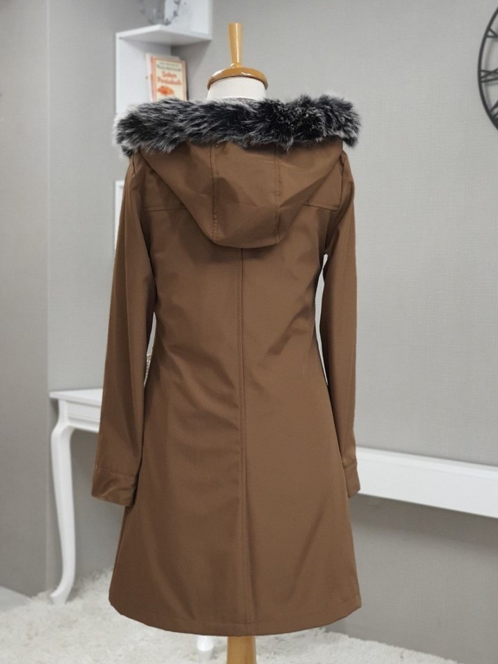 Çıkma Kapşonlu Çıtçıtlı Cepli Kısa Kaban -Taba