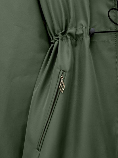 Çıkma Kapşonlu Yıldız Metal Detaylı Kaban -Haki