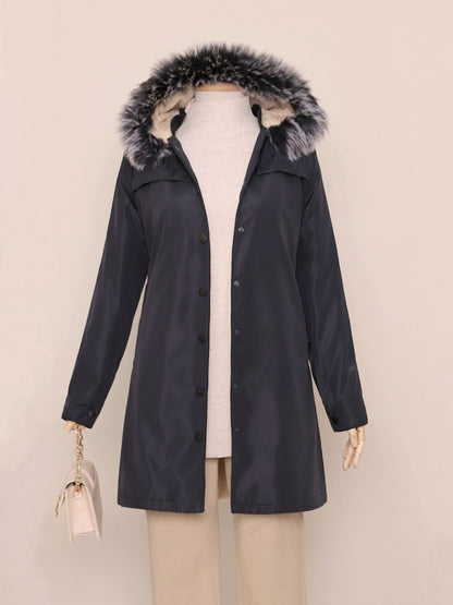 Çıkma Kapşonlu Çıtçıtlı Cepli Kısa Kaban  -Laci