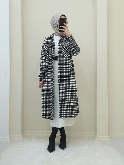 Kolları Katlanabilir Cepli Uzun Gömlek Ceket -Füme