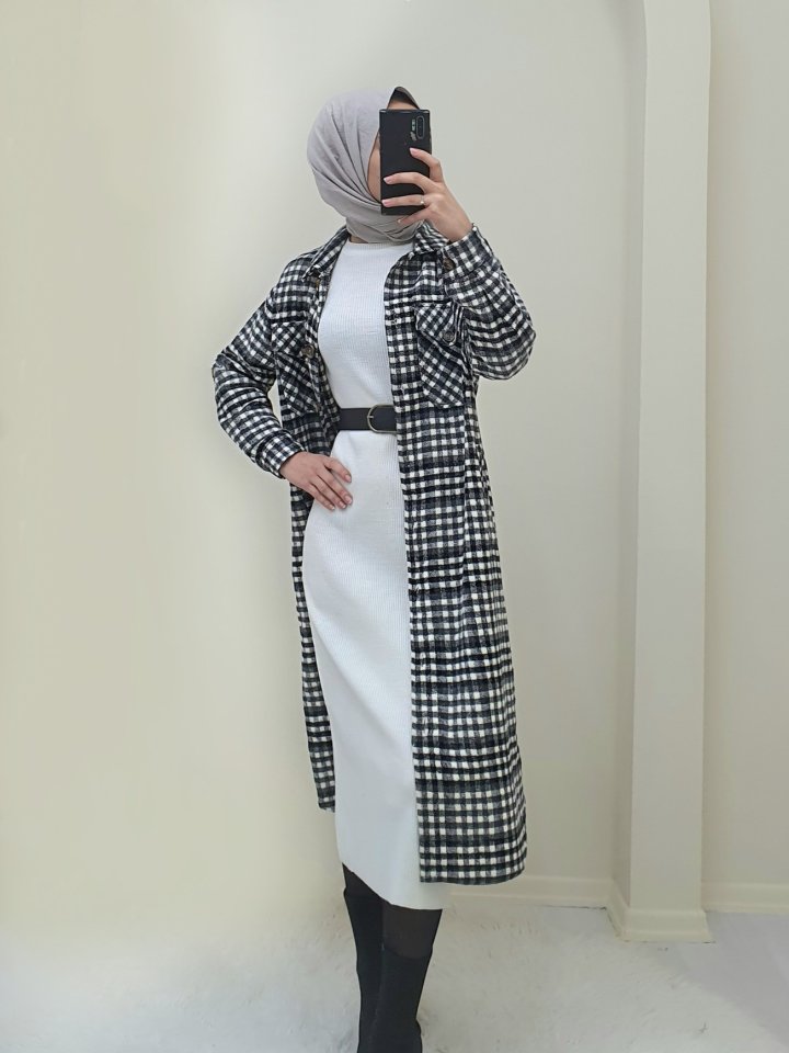 Kolları Katlanabilir Cepli Uzun Gömlek Ceket -Füme