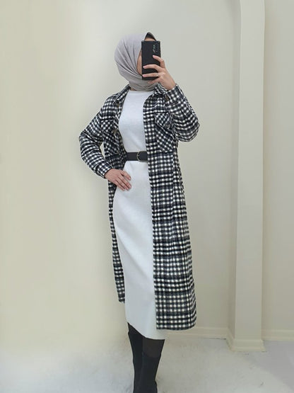 Kolları Katlanabilir Cepli Uzun Gömlek Ceket -Füme