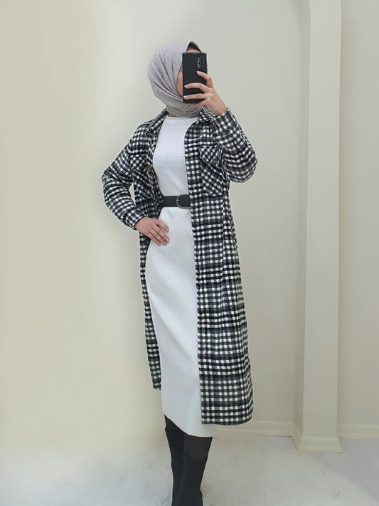 Kolları Katlanabilir Cepli Uzun Gömlek Ceket -Füme