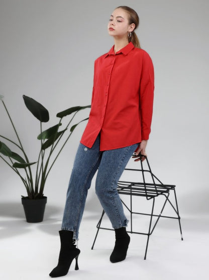 Boydan Düğmeli Gömlek -Kırmızı