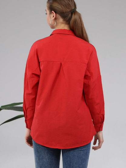 Boydan Düğmeli Gömlek -Kırmızı