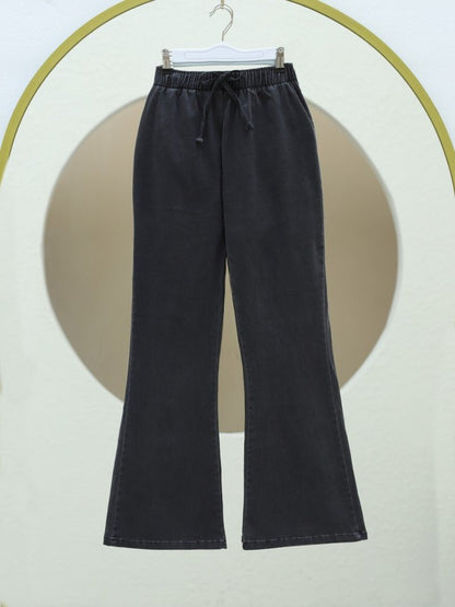 İspanyol Paça Bağcık Detaylı Kot Pantolon -Füme