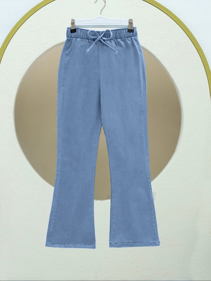İspanyol Paça Bağcık Detaylı Kot Pantolon -Mavi