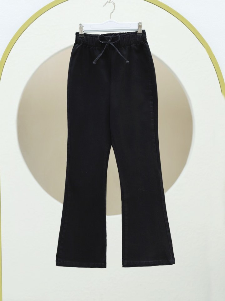 İspanyol Paça Bağcık Detaylı Kot Pantolon -Siyah