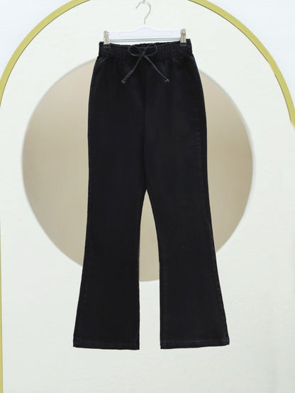 İspanyol Paça Bağcık Detaylı Kot Pantolon -Siyah