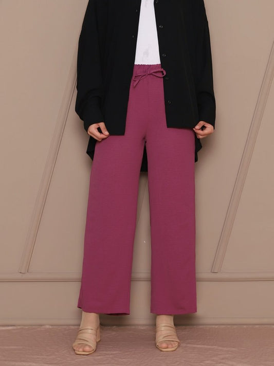 Beli Lastikli Bağcık Detaylı Ayrobin Pantolon -Mürdüm