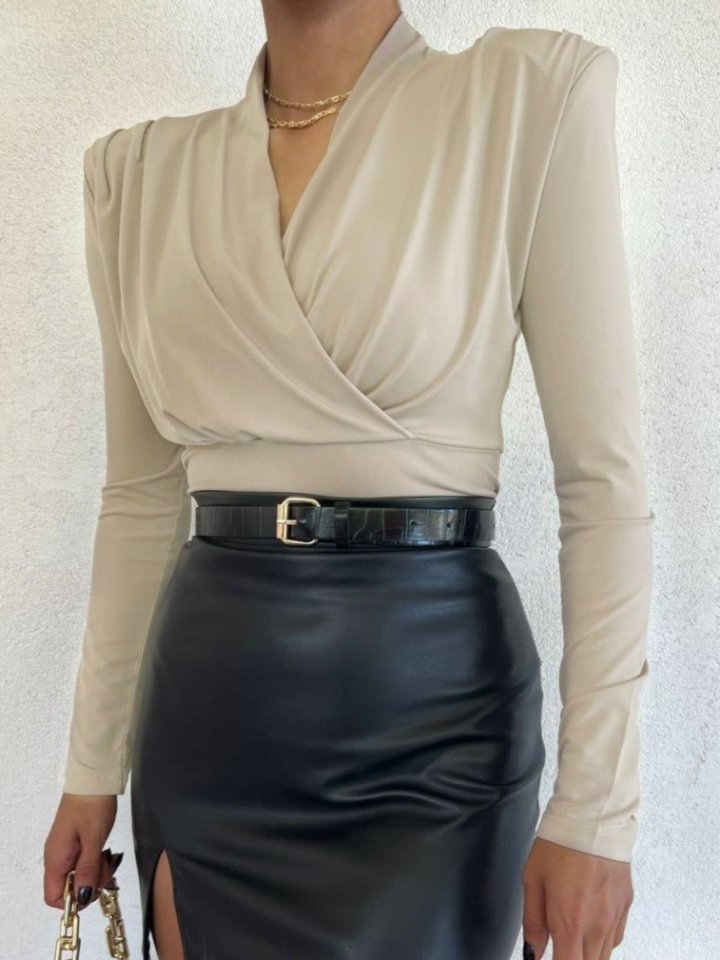 Vatkalı Kruvaze Model Sandy Bluz-Bej