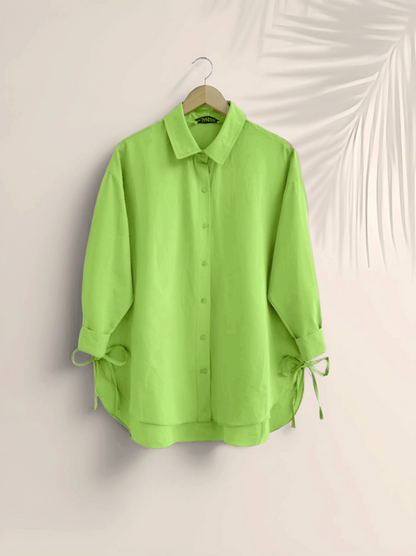 Yanları Bağcıklı Arkası Uzun Gömlek -F.Yeşili