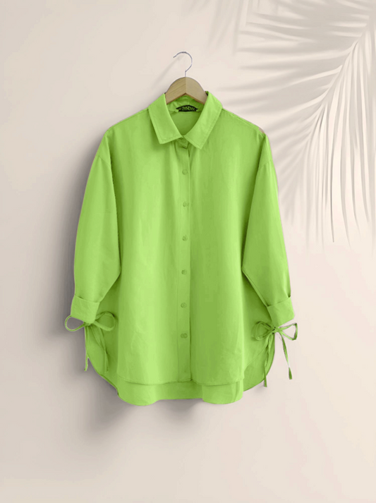 Yanları Bağcıklı Arkası Uzun Gömlek -F.Yeşili