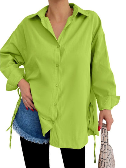 Yanları Bağcıklı Arkası Uzun Gömlek -F.Yeşili