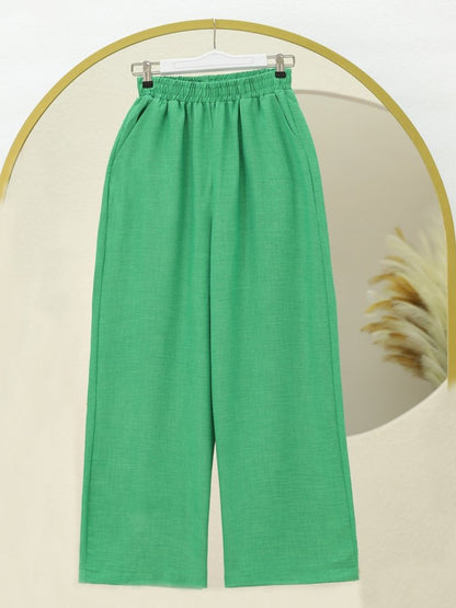 Beli Lastikli Çift Cepli Salaş Pantolon -Yeşil