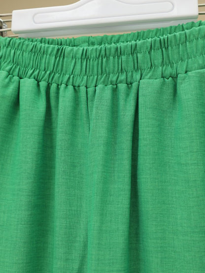 Beli Lastikli Çift Cepli Salaş Pantolon -Yeşil