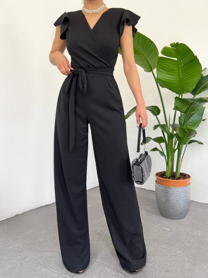 Fermuar Detaylı Fırfırlı Tulum -Siyah