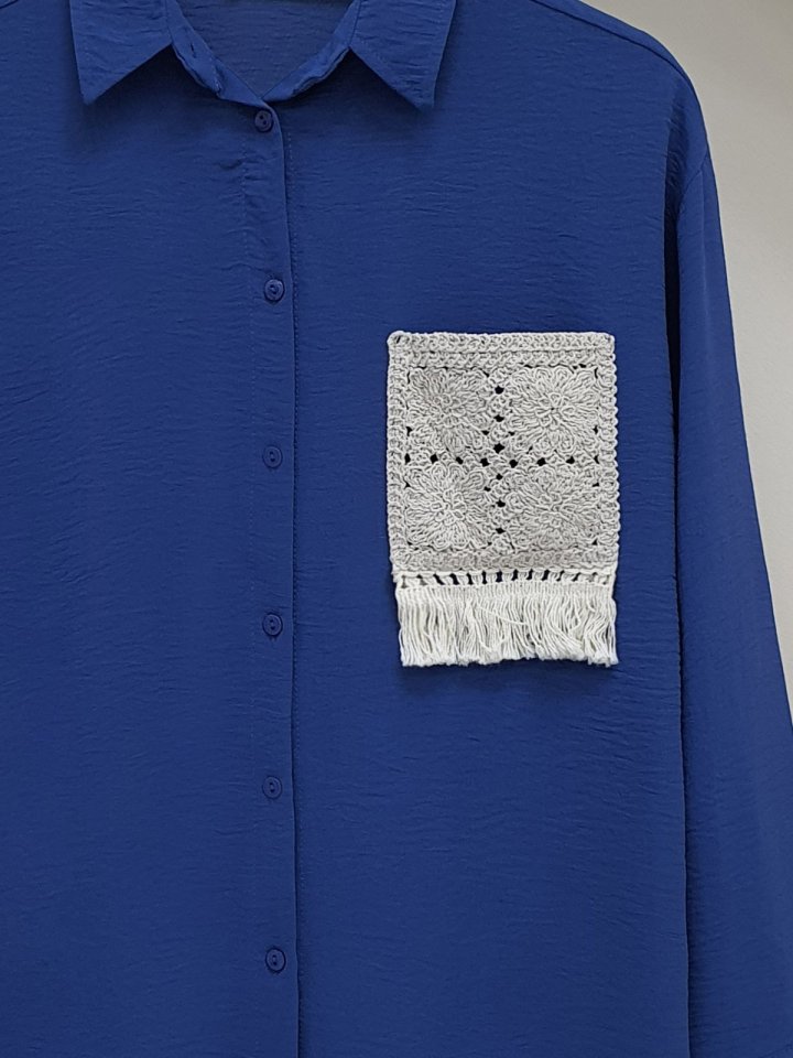 Örgü Cepli Düğmeli Ayrobin Gömlek -İndigo