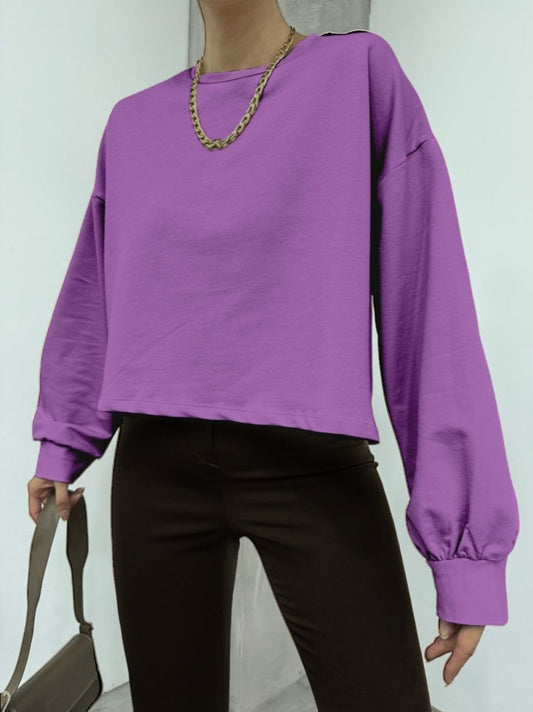 2 İplik Oversize Crop Sweat -Leylak