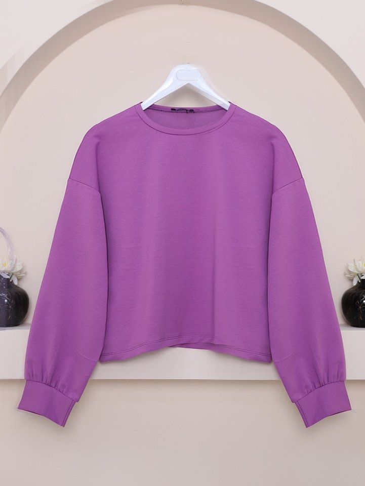 2 İplik Oversize Crop Sweat -Leylak