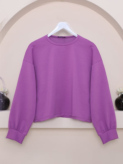 2 İplik Oversize Crop Sweat -Leylak