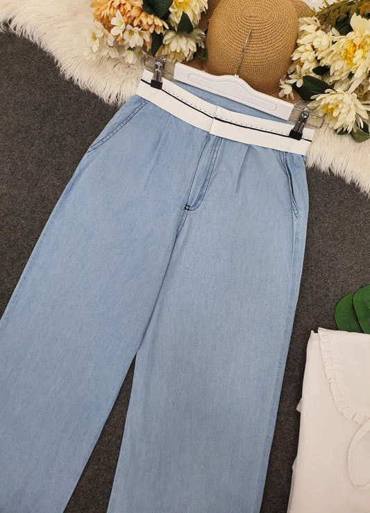 Beli Kancalı Kemer Detaylı İnce Kot Pantolon -Açık Mavi