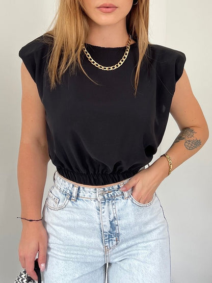 Omuzları Vatkalı Beli Lastikli  Bluz -Siyah
