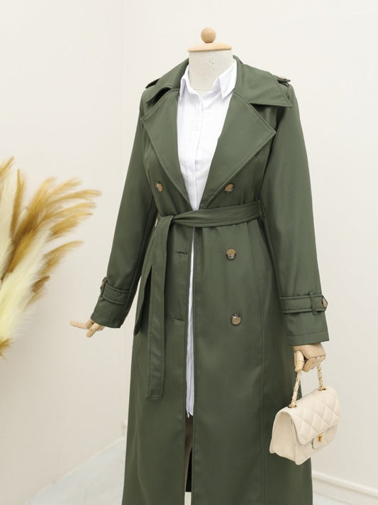 Astarlı Kemerli Trenckot -Haki