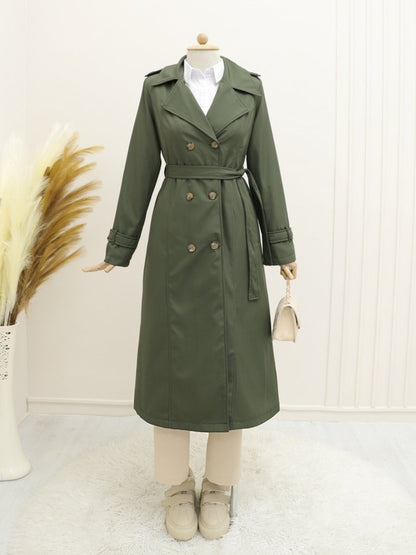 Astarlı Kemerli Trenckot -Haki