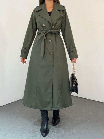 Astarlı Kemerli Trenckot -Haki