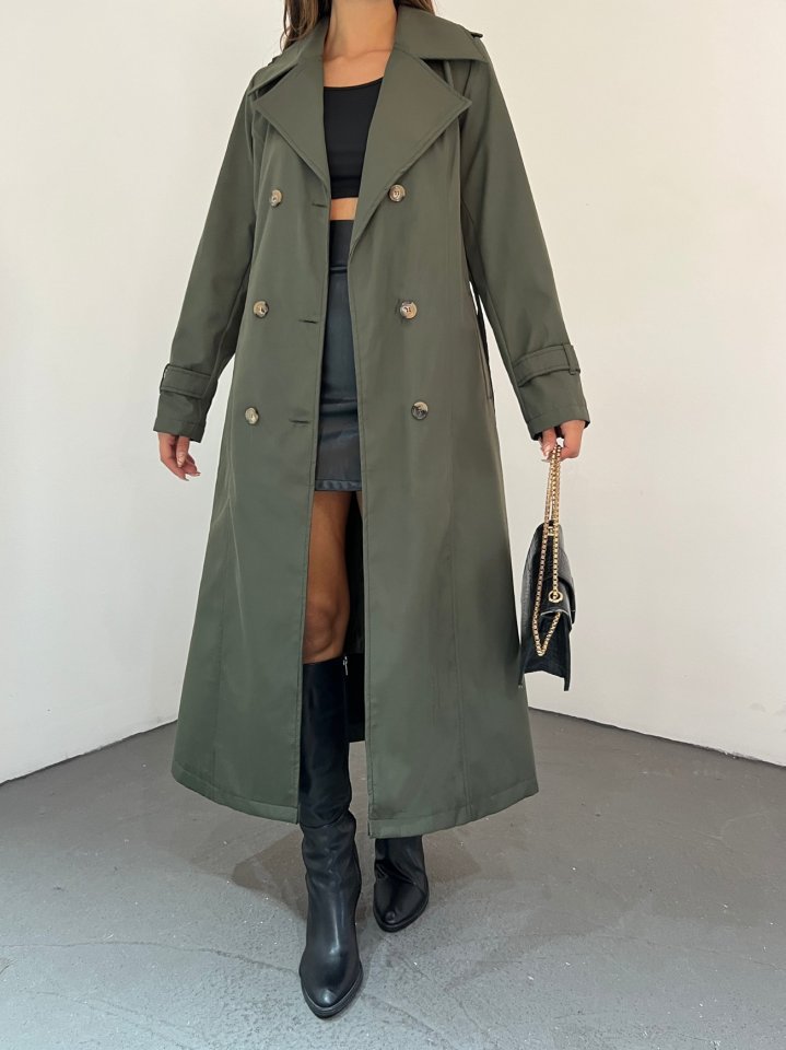 Astarlı Kemerli Trenckot -Haki