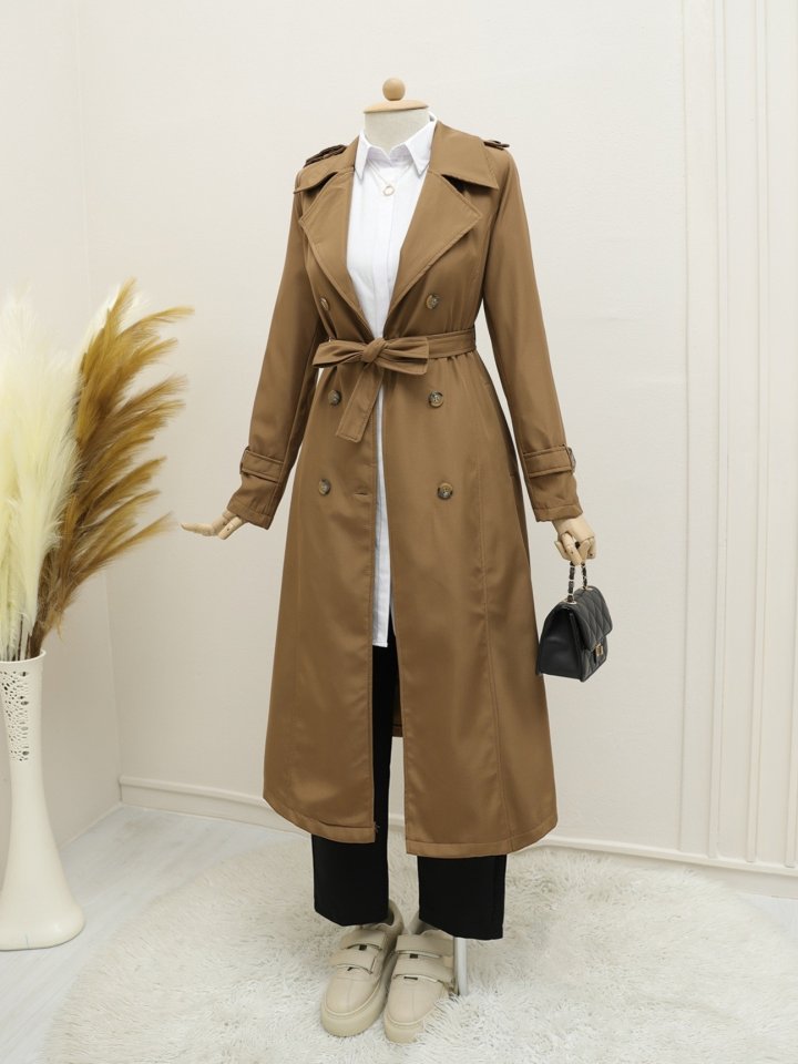 Astarlı Kemerli Trenckot -Taba