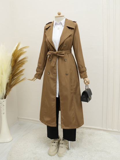 Astarlı Kemerli Trenckot -Taba