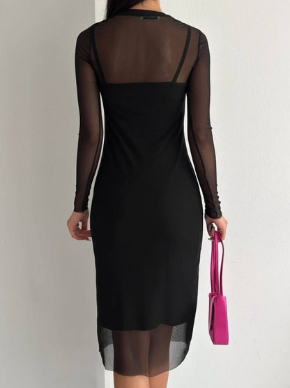 Tül Elbise Atlet  Takım -Siyah