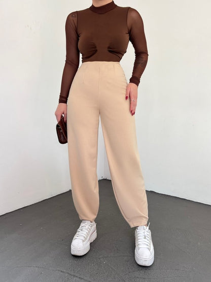 Beli Lastikli Balon Pantolon -Bej