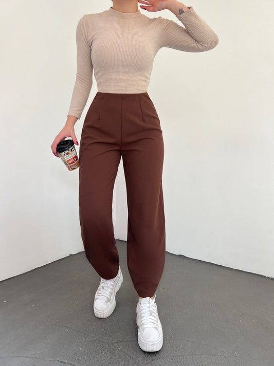 Beli Lastikli Balon Pantolon -Kahve