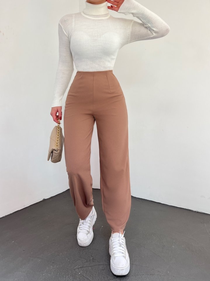 Beli Lastikli Balon Pantolon -Vizon