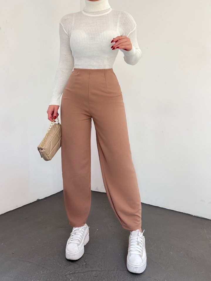 Beli Lastikli Balon Pantolon -Vizon