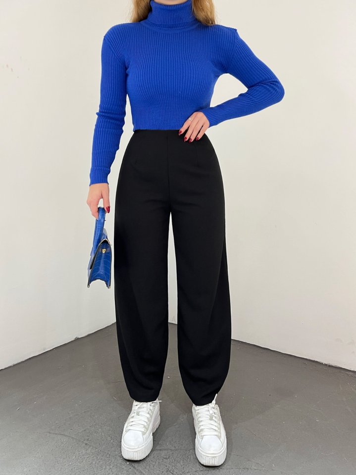 Beli Lastikli Balon Pantolon-Siyah