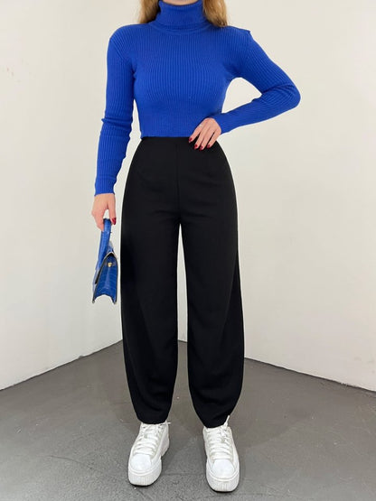 Beli Lastikli Balon Pantolon-Siyah