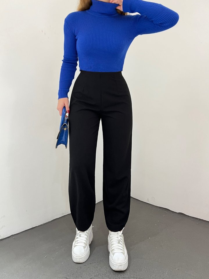 Beli Lastikli Balon Pantolon-Siyah