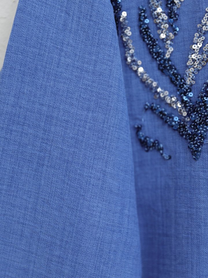 Önü Pul Payetli Uzun Gömlek  -İndigo