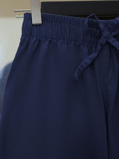 Bağcık Detaylı Bol Paça Beli Lastikli Keten Pantolon -K.Laci