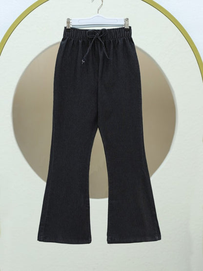 İspanyol Paça Bağcık Detaylı Kot Pantolon  -Antrasit