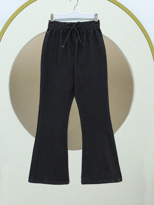 İspanyol Paça Bağcık Detaylı Kot Pantolon  -Antrasit